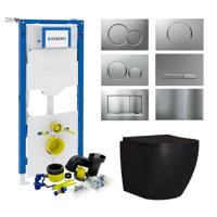 Geberit UP320 Toiletset Compleet | Inbouwreservoir | Mudo Randloos Mat Zwart | Met drukplaat | SET65
