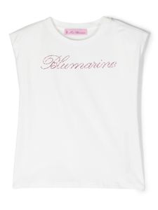 Miss Blumarine t-shirt orné de cristaux à logo imprimé - Blanc