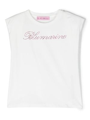 Miss Blumarine t-shirt orné de cristaux à logo imprimé - Blanc