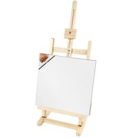 Houten schildersezel 76 cm tafelmodel met canvas doek 30 x 30 cm - thumbnail