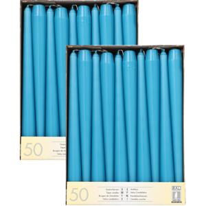 Dinerkaarsen/kandelaarkaarsen Mega pack - 100x stuks - turquoise - Gotisch - 25 cm