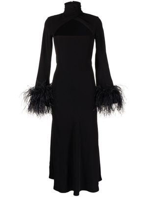 16Arlington robe mi-longue Odessa à bordure en plumes - Noir