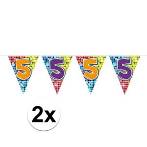 Leeftijd vlaggenlijn / slinger - 2x - 5 jaar - verjaardag feest versiering - mini vlaggetjes