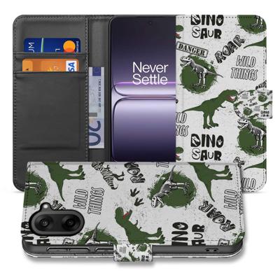 OnePlus Nord CE 5 | Bookcase | Hoesje met Dinosaurus Print en PU Leer