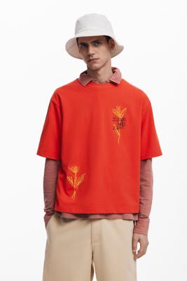 T-shirt met korte mouwen en bloemen - RED - L