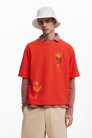 T-shirt met korte mouwen en bloemen - RED - M