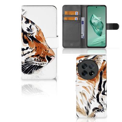 Hoesje OnePlus 12 Watercolor Tiger | Portemonnee hoesje Hoesje OnePlus 12 Watercolor Tiger | Portemonnee hoesje