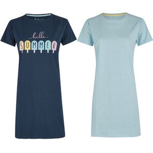 By Louise By Louise Nachthemd Dames Korte Mouwen Blauw Hello Summer 2-Pack