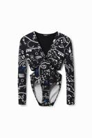 Body met cut-out en print van handmade tekeningen - BLACK - XL - thumbnail