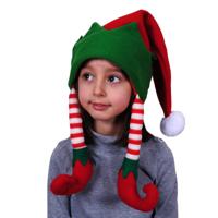 Elfen muts - 3x stuks - rood/groen - polyester vilt - kinderen - kerstmuts