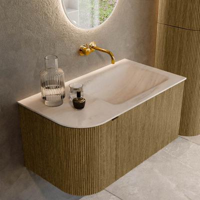 Badmeubel Mondiaz Kurve-Dlux | 85 cm | Meubelkleur Dusk | Wastafelkleur Meli | Solid surface | Wasbak rechter zijde spoelbak | Zonder kraangat(en)