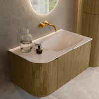 Badmeubel Mondiaz Kurve-Dlux | 85 cm | Meubelkleur Dusk | Wastafelkleur Meli | Solid surface | Wasbak rechter zijde spoelbak | Zonder kraangat(en)