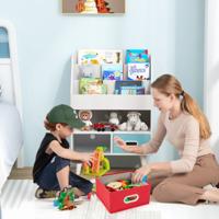 Kinderboekenkast 3-Laags Houten Kinderboekenplank 2 Opvouwbare Stoffen Lades Speelgoedopslag voor Speelkamer Slaapkamer