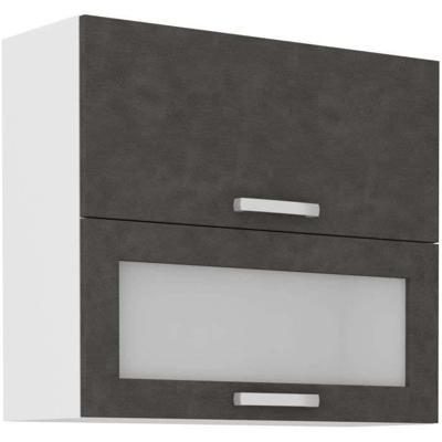 Hoge kast met 2 overheaddeuren - B 80 x D 31,6 x H 72 - Matgrijs - LASSEN