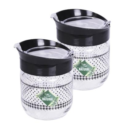 Concorde Suikerpot met lepel - 2x - glas en kunststof - 350 ml - 10 x 12 cm