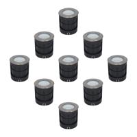 Set van 9 Donnie LED Grondspots buiten - Ingebouwde LED - 4000K neutraal wit - 6 Watt 500 lumen - Rond - Tuinspot - RVS - IP67 waterdicht