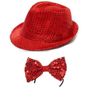 Carnaval verkleed set glitter hoed en strikje rood