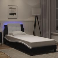 Bedframe met LED zonder matras "Zadar" kunstleer zwart en wit 90x200 cm