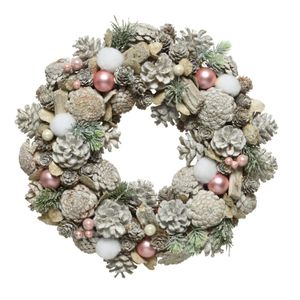 Kerstkrans/dennenkrans white wash met decoratie 34 cm   -