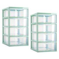 Ladeblokje/bureau organizer - 2x stuks - 4 lades - transparant/mintgroen - L18 x B25 x H33 cm - plas