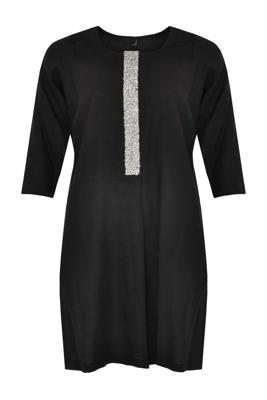 Yoek Jurk met strass | Zwart | Maat Plus