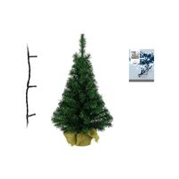 Groene kunst kerstboom 90 cm inclusief helder witte kerstverlichting - thumbnail