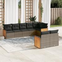 8-delige Loungeset met kussens poly rattan grijs