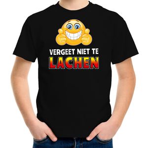 Funny emoticon t-shirt vergeet niet te lachen zwart voor kids