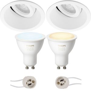 Pragmi Zano Pro - Inbouw Rond - Mat Wit - Kantelbaar - Ø93mm - Philips Hue - LED Spot Set GU10 - White Ambiance - Bluetooth