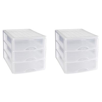 PlasticForte Ladeblok - 2x stuks - 3 lades - wit - L35,5 x B27 x H26 cm - bureau organizer