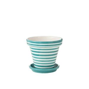 J-Line Flowerpot+Plate Granada Stripes Handmade+Painted Ceramic Aqu