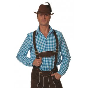 Tiroler overhemd blauw wit geblokt