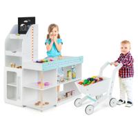 Houten Supermarkt voor Kinderen Speel kruidenierswinkel met Kassa Trolley Schoolbord Kruidenierskraam met LED-Verlichting