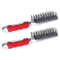 Haarborstel Hairmaster - 2x - zilver met rood handvat - 23 x 4 cm - kunststof - heren/dames/kinderen