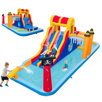 Waterglijbaan met Plonsbaden Opblaasbaar Waterpark met Dubbele Glijbaan Klimmuur Grotten Waterkanon Ringwerpen voor Binnen Buiten