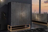 Design dressoir ILLUSION 120cm zwart mangohout massief hout goud ijzer metalen frame - 44321