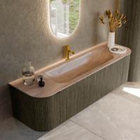 Badmeubel Mondiaz Kurve-Dlux | 160 cm | Meubelkleur Shadow | Wastafelkleur Saba | Solid surface | Wasbak midden spoelbak | 1 kraangat