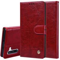 Voor Galaxy Note 10 Business stijl olie Wax textuur horizontale Flip lederen draagtas met houder & kaartsleuven & portemonnee (bruin-rood)