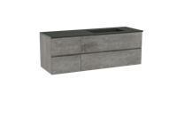 Storke Edge zwevend badmeubel 150 x 52 cm beton donkergrijs met Scuro asymmetrisch rechtse wastafel in kwarts mat zwart