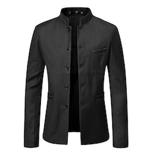 Voor heren Jas Blazer Bruiloft Feest / Uitgaan Ademend Klassieke Stijl Lente Herfst Effen Kleur Zakelijk Casual Opstaand Normaal Normale pasvorm Zwart Wijn Marineblauw Jacks miniinthebox