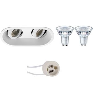 LED Spot Set - Pragmi Zano Pro - GU10 Fitting - Inbouw Ovaal Dubbel - Mat Wit - Kantelbaar - 185x93mm - Philips - CorePro 840 36D - 3W - Natuurlijk Wit 4000K - Dimbaar
