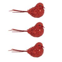 8x stuks decoratie vogels op clip glitter rood 12 cm