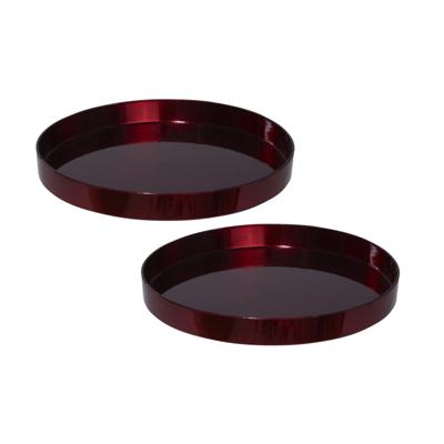 Dienblad - 2x stuks - rood - D27 cm - kunststof - rond - kaarsenplateau - tafeldecoratie