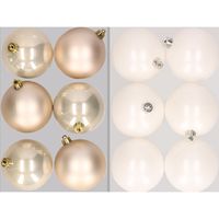 12x stuks kunststof kerstballen mix van champagne en winter wit 8 cm - thumbnail