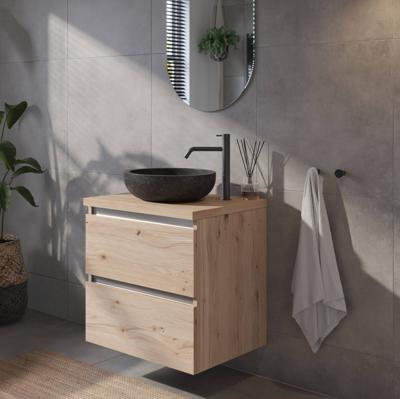 Saqu Gaia voorgemonteerd badmeubel incl. afdekblad met aluminium greeplijst 60cm naturel eiken