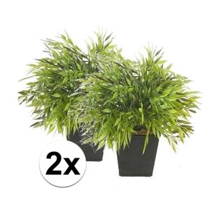 2x Kunstplant bamboe mix groen in pot 25 cm