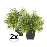 2x Kunstplant bamboe mix groen in pot 25 cm