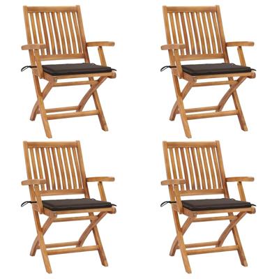 Tuinstoelen 4 st inklapbaar met kussens massief teakhout