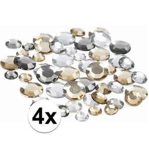 4x Zakjes met ronde strass steentjes zilver mix 360 stuks