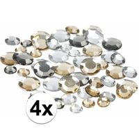 4x Zakjes met ronde strass steentjes zilver mix 360 stuks